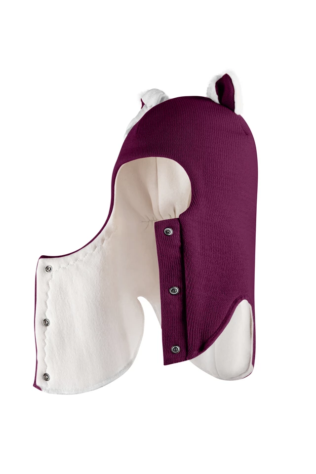 Зимняя шапочка-шлем Corona.hm "Кошечка" на кнопочках бордо