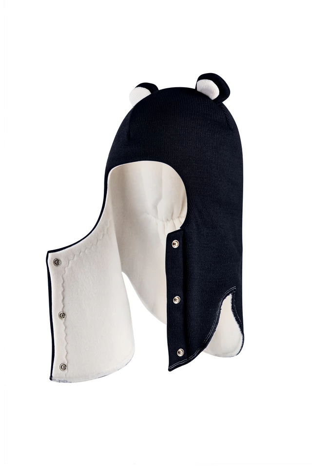 Зимова шапочка-шолом Corona.hm "Ведмедик" з кнопочками синій оксамит