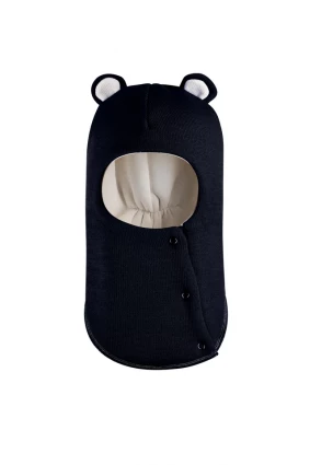 Зимова шапочка-шолом Corona.hm "Ведмедик" з кнопочками синій оксамит