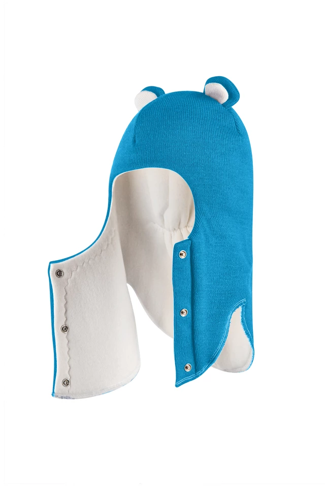 Зимова шапочка-шолом Corona.hm "Ведмедик" з кнопочками бірюза