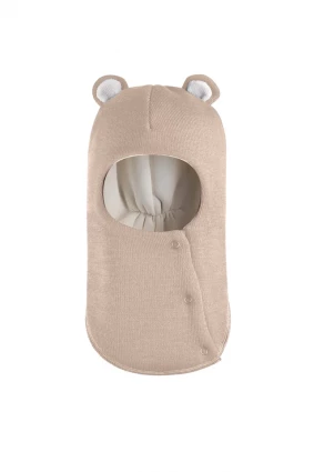 Зимова шапочка-шолом Corona.hm "Ведмедик" з кнопочками беж золотий