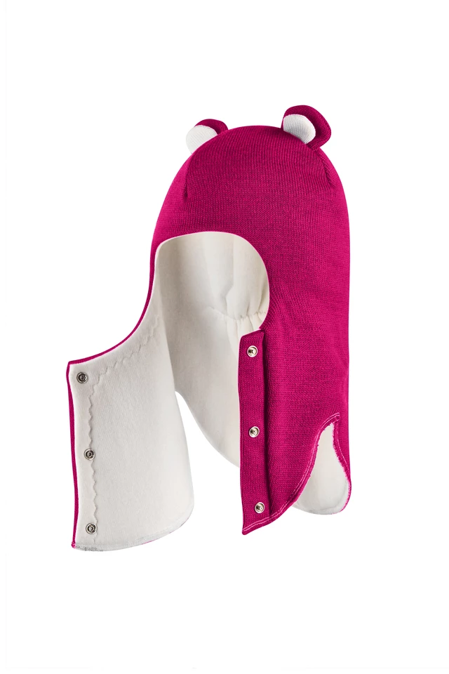 Зимняя шапочка-шлем Corona.hm "Мишутка" на кнопках малина