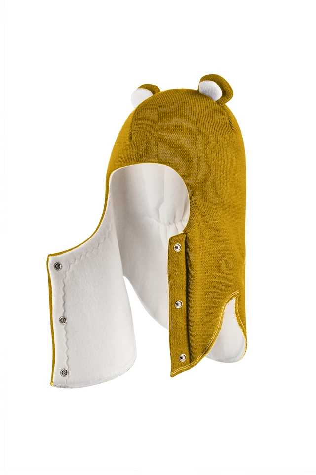 Зимова шапочка-шолом Corona.hm "Ведмедик" з кнопочками медовий