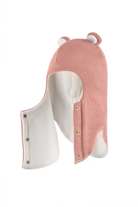 Зимова шапочка-шолом Corona.hm "Ведмедик" з кнопочками пудра