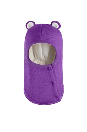 Зимова шапочка-шолом Corona.hm "Ведмедик" з кнопочками фіалка