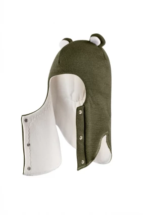 Зимова шапочка-шолом Corona.hm "Ведмедик" з кнопочками хакі