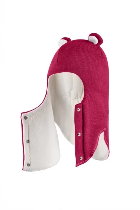 Зимняя шапочка-шлем Corona.hm "Мишутка" на кнопках ягодный