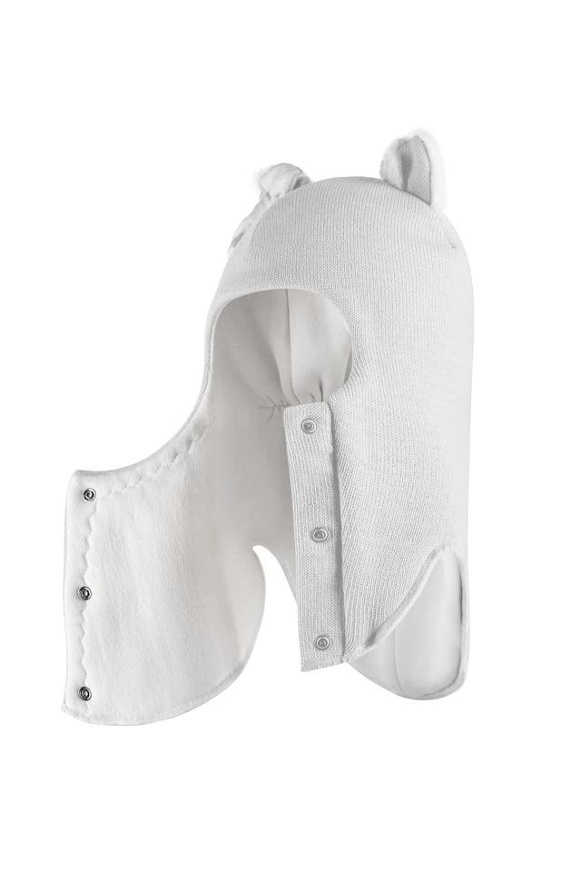 Зимняя шапочка-шлем Corona.hm "Кошечка" на кнопочках молоко