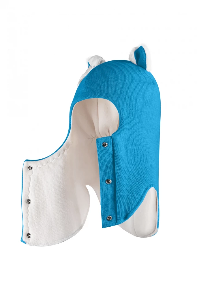 Зимняя шапочка-шлем Corona.hm "Кошечка" на кнопочках бирюза