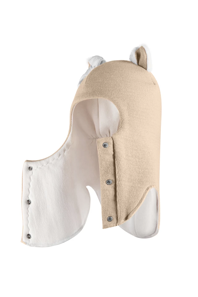 Зимняя шапочка-шлем Corona.hm "Кошечка" на кнопочках беж золотой