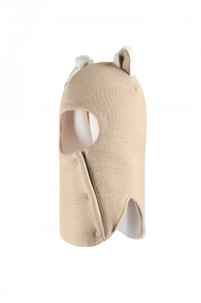 Зимняя шапочка-шлем Corona.hm "Кошечка" на кнопочках беж золотой