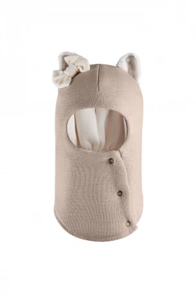 Зимняя шапочка-шлем Corona.hm "Кошечка" на кнопочках латте