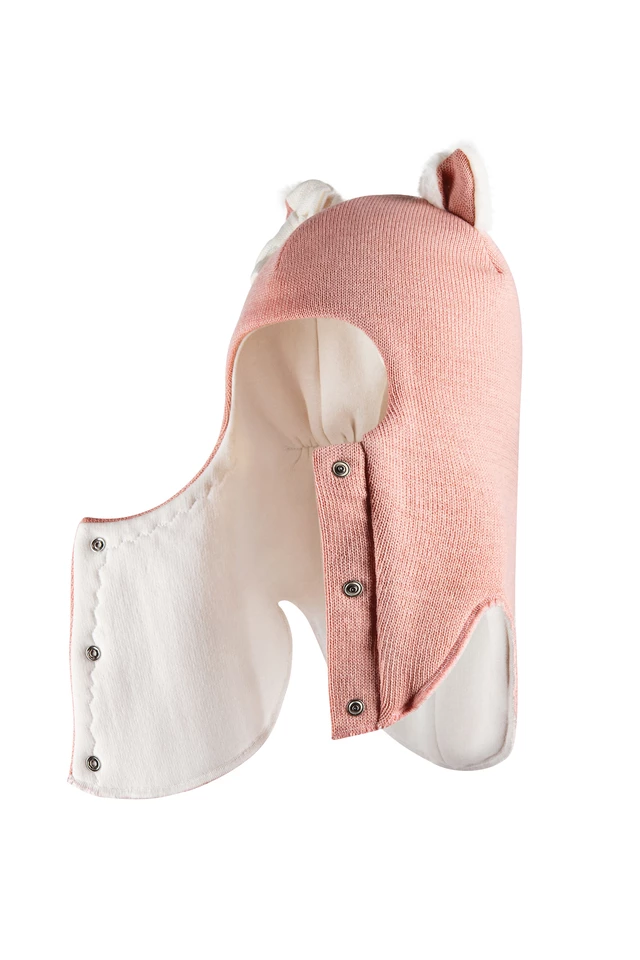 Зимняя шапочка-шлем Corona.hm "Кошечка" на кнопочках пудра