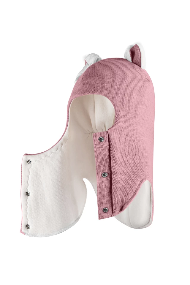 Зимняя шапочка-шлем Corona.hm "Кошечка" на кнопочках пыльно-розовый