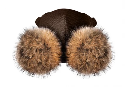 Зимова шапочка-шолом Corona.hm "Карамелька" шоколад з 2 натуральними помпонами єнот