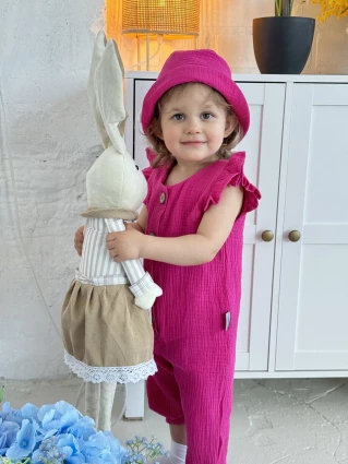 Комбинезон из муслина * Малина* + панама с бантиком