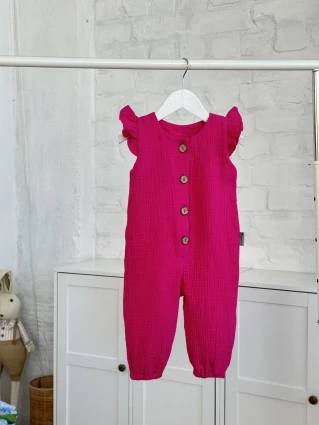 Комбинезон из муслина * Малина* + панама с бантиком