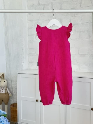 Комбинезон из муслина * Малина* + панама с бантиком