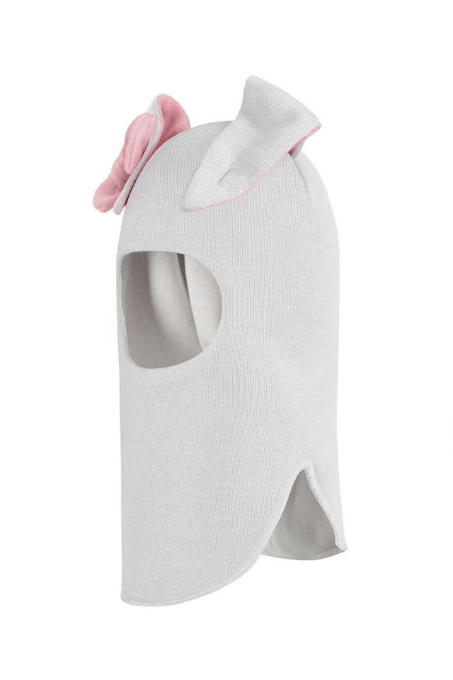 Зимова шапочка-шолом Corona.hm "Зайка" молоко рожевий бантик