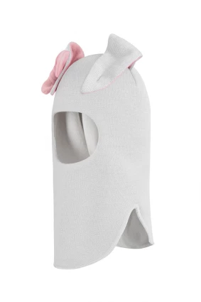 Зимова шапочка-шолом Corona.hm "Зайка" молоко рожевий бантик