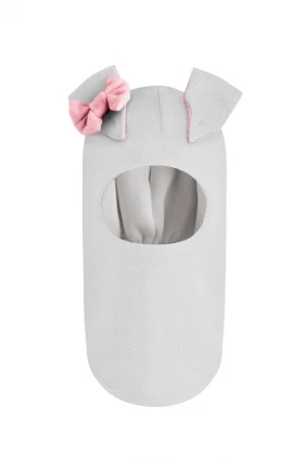 Зимова шапочка-шолом Corona.hm "Зайка" молоко рожевий бантик