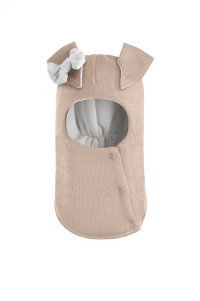 Зимняя шапочка-шлем Corona.hm "Зайка" на кнопочках беж золотой белый бантик