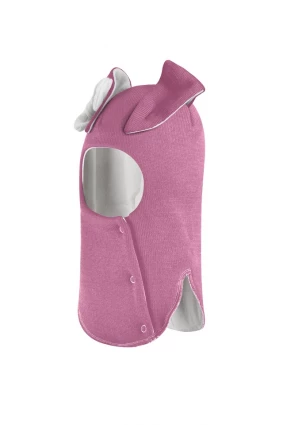 Зимняя шапочка-шлем Corona.hm "Зайка" на кнопочках пыльно-розовый  бантик