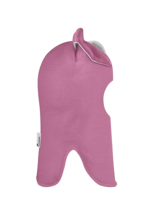 Зимняя шапочка-шлем Corona.hm "Зайка" на кнопочках пыльно-розовый  бантик