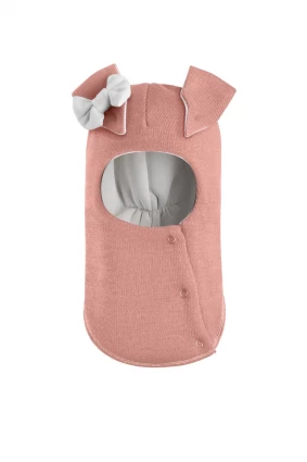 Зимова шапочка-шолом Corona.hm "Зайка" з кнопочками пудра білий бантик