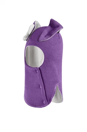 Зимняя шапочка-шлем Corona.hm "Зайка" на кнопочках фиалка белый бантик