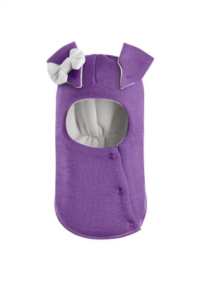 Зимняя шапочка-шлем Corona.hm "Зайка" на кнопочках фиалка белый бантик