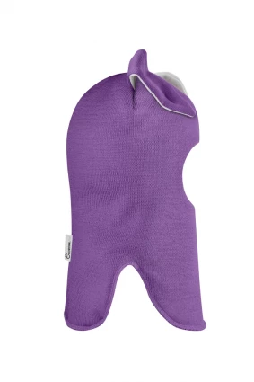 Зимняя шапочка-шлем Corona.hm "Зайка" на кнопочках фиалка белый бантик