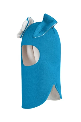 Зимняя шапочка шлем Corona.hm "Зайка" бирюза белый бантик