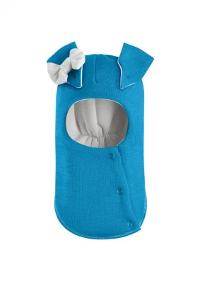 Зимняя шапочка шлем Corona.hm "Зайка" бирюза белый бантик