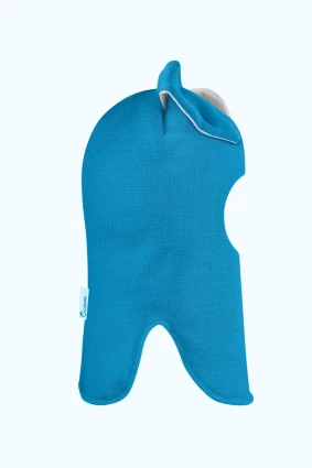 Зимняя шапочка шлем Corona.hm "Зайка" бирюза белый бантик