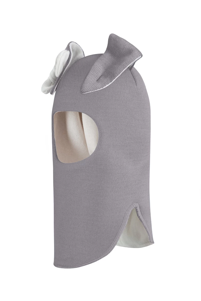 Зимняя шапочка шлем Corona.hm "Зайка"дымка белый бантик