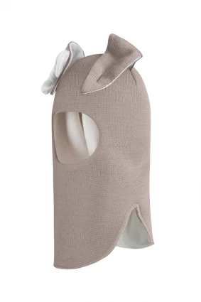 Зимняя шапочка шлем Corona.hm "Зайка" капучино белый бантик