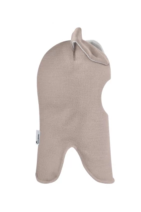 Зимняя шапочка шлем Corona.hm "Зайка" латте белый бантик