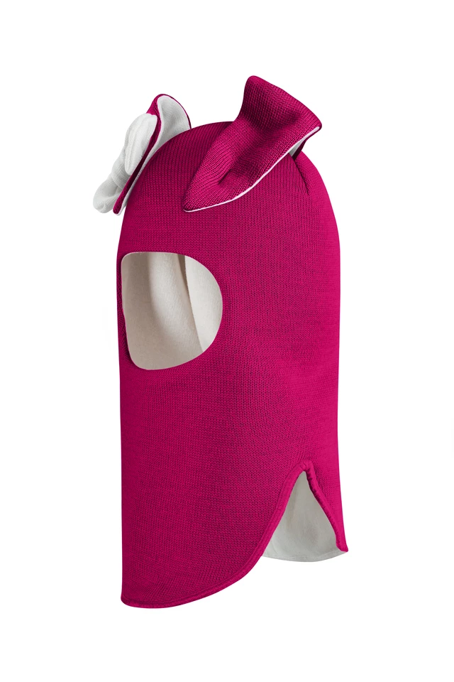 Зимова шапочка-шолом Corona.hm "Зайка" малина білий бантик