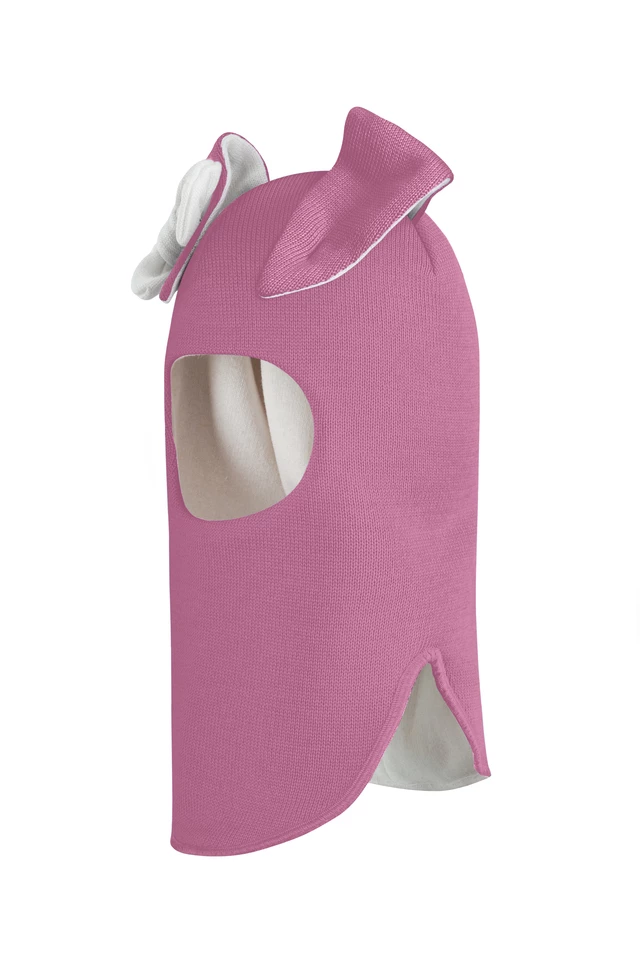 Зимова шапочка-шолом Corona.hm "Зайка" пильно-рожевий білий бантик