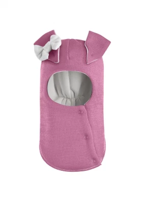 Зимова шапочка-шолом Corona.hm "Зайка" пильно-рожевий білий бантик