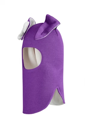 Зимова шапочка-шолом Corona.hm "Зайка" фіалка білий бантик