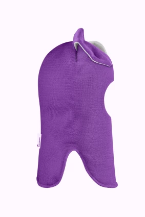 Зимняя шапочка шлем Corona.hm "Зайка" фиалка белый бантик