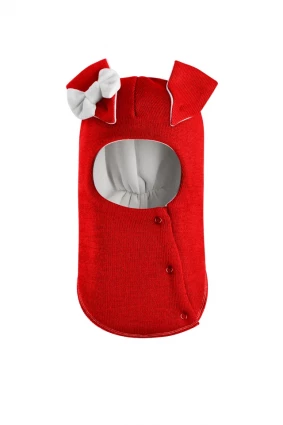 Зимова шапочка-шолом Corona.hm "Зайка" червоний білий бантик