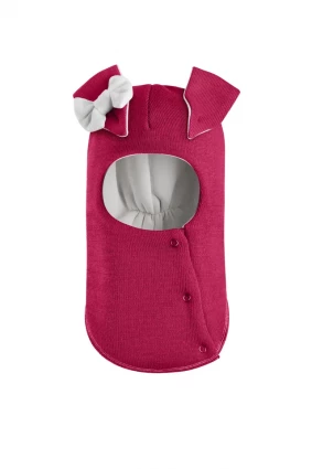 Зимова шапочка-шолом Corona.hm "Зайка" ягідний білий бантик