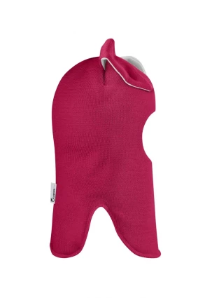 Зимова шапочка-шолом Corona.hm "Зайка" ягідний білий бантик