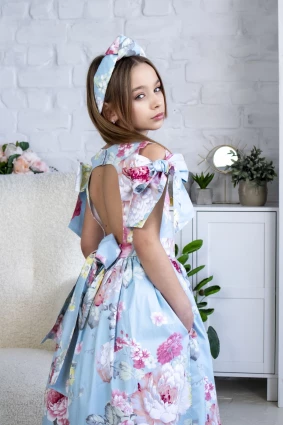 Сукня для дівчинки Corona.hm “Шарм”, півонія на блакитному