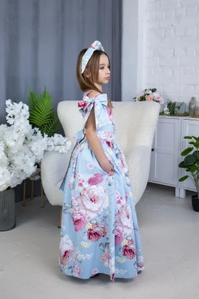 Сукня для дівчинки Corona.hm “Шарм”, півонія на блакитному