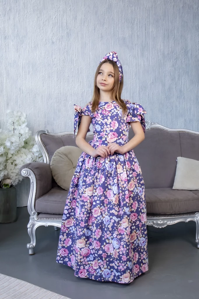 Сукня для дівчинки Corona.hm “Шарм”, квіти на синьому