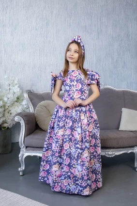 Сукня для дівчинки Corona.hm “Шарм”, квіти на синьому